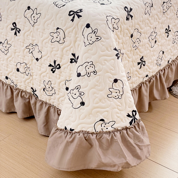 91家纺网 家纺一手货源 找家纺 纽缦家纺 2024水洗双层纱加厚加棉韩版床盖 心动兔兔