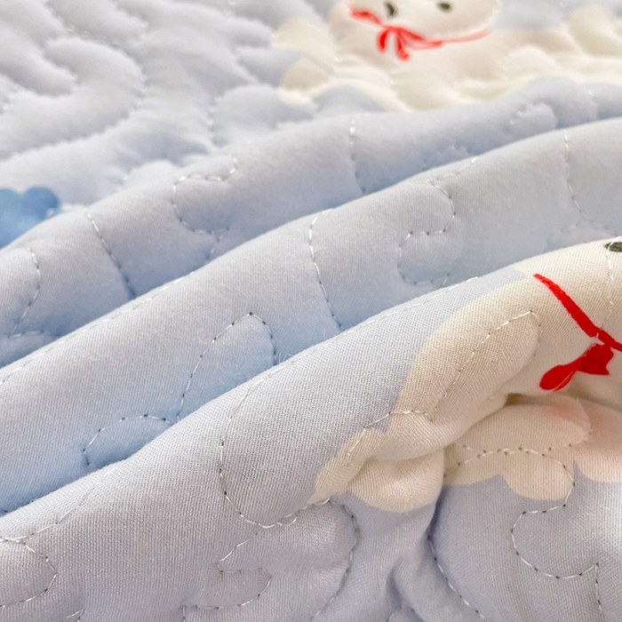 91家纺网 家纺一手货源 找家纺 纽缦家纺 2024水洗双层纱加厚加棉韩版床盖 嗨皮兔