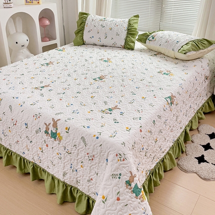 纽缦家纺 2024水洗双层纱加厚加棉韩版床盖 小兔堡