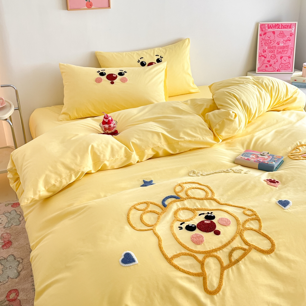 91家纺网 家纺一手货源 找家纺 琪格格2024新款纯棉毛巾绣四件套 调皮芝士奶黄