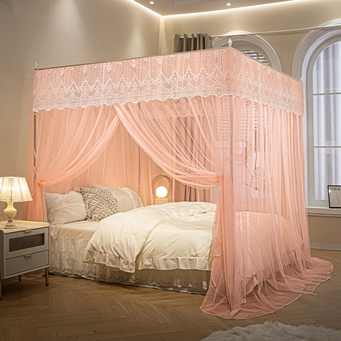 91家纺网 家纺一手货源 找家纺 初心2025新款宫廷蚊帐-凤羽 粉玉