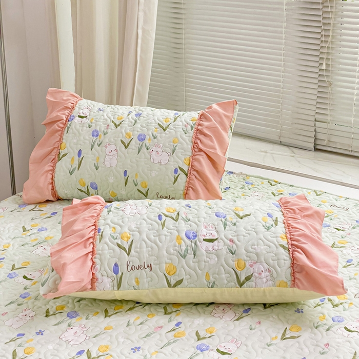 91家纺网 家纺一手货源 找家纺 纽缦家纺 2024水洗双层纱加厚加棉韩版床盖 夹心果冻