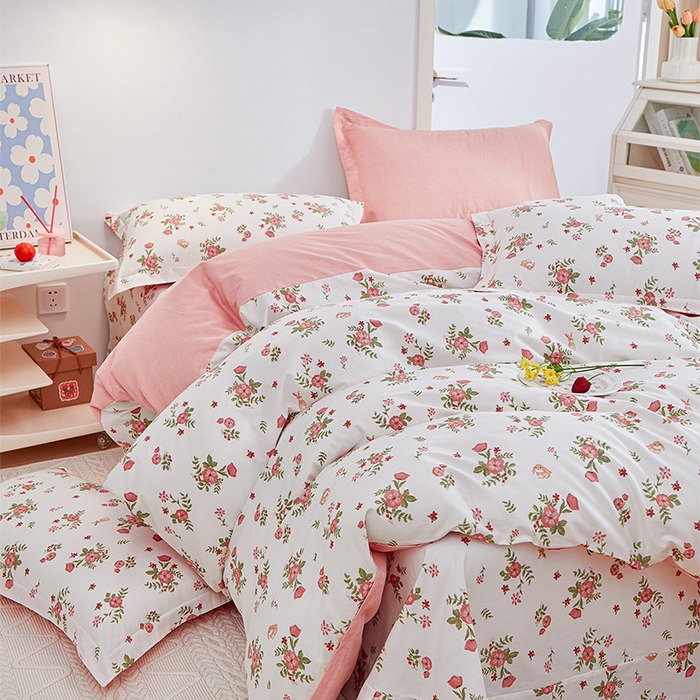 91家纺网 家纺一手货源 找家纺 元元 2024新款小清新全棉四件套系列 -被套夹棉四件套 古茗