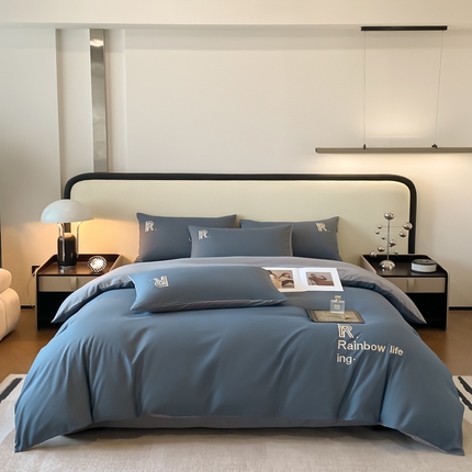 91家纺网 家纺一手货源 找家纺 （总）欣晴家纺 2024年新款亲肤超柔水洗棉磨毛纯色刺绣四件套-梵妮系列