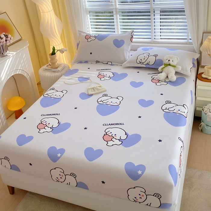 91家纺网 家纺一手货源 找家纺 金丝兔 2025新款植物羊绒磨毛单床笠 呆萌狗