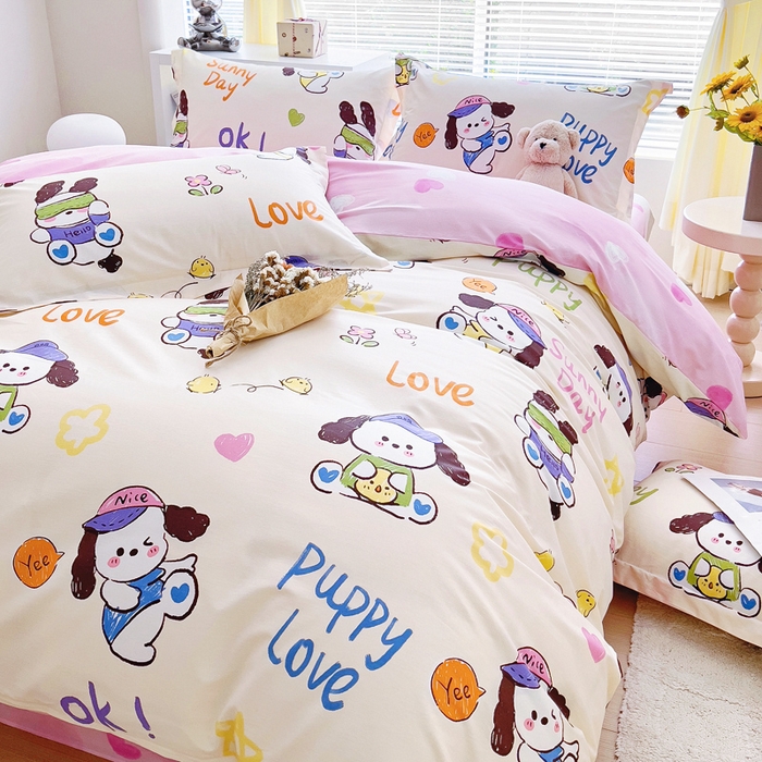 91家纺网 家纺一手货源 找家纺 锦罗绣 2024新款13372印花全棉四件套 快乐狗