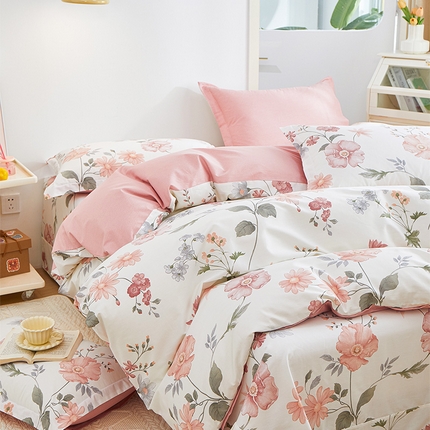 元元 2024新款小清新全棉四件套系列 -被套夹棉四件套 莫兰朵-粉