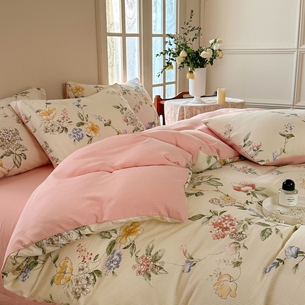 91家纺网 家纺一手货源 找家纺 （总）安哆啦 2024新款A类提花有氧泡泡棉泡芙棉四件套