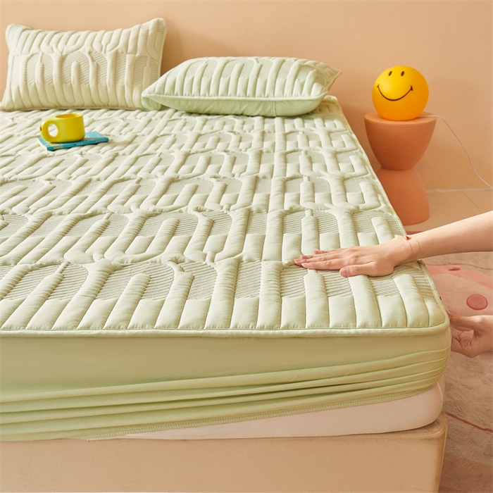 91家纺网 家纺一手货源 找家纺 3C 2024新款miumiu全棉水洗棉床笠 青果绿