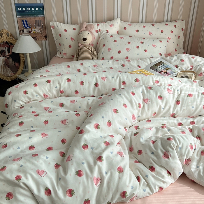 91家纺网 家纺一手货源 找家纺 卧趣2024新款A类全棉有氧双层纱四件套 爱的盟约