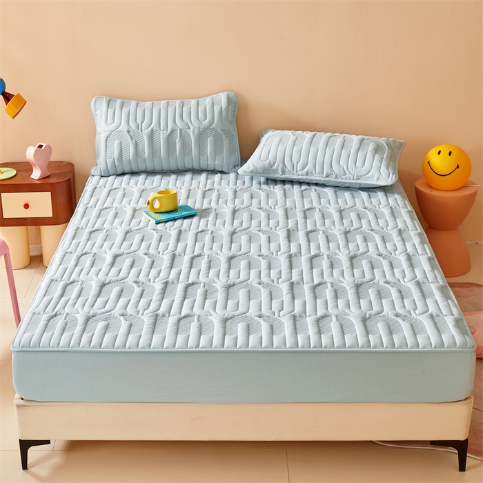 91家纺网 家纺一手货源 找家纺 3C 2024新款miumiu全棉水洗棉床笠 浅蓝色