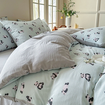 91家纺网 家纺一手货源 找家纺 （总）安哆啦 2024新款A类提花有氧泡泡棉泡芙棉四件套