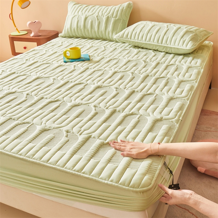 91家纺网 家纺一手货源 找家纺 3C 2024新款miumiu全棉水洗棉床笠 青果绿