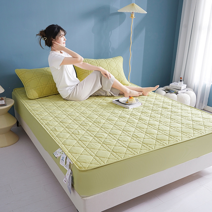 91家纺网 家纺一手货源 找家纺 3C 2024新款全棉水洗棉棉花床笠 橄榄绿