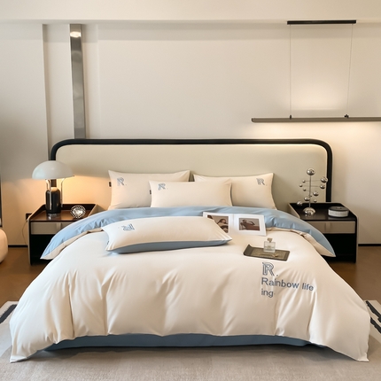 91家纺网 家纺一手货源 找家纺 （总）欣晴家纺 2024年新款亲肤超柔水洗棉磨毛纯色刺绣四件套-梵妮系列