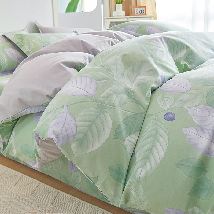 91家纺网 家纺一手货源 找家纺 元元 2024新款小清新全棉四件套系列 -被套夹棉四件套 淡然若尘-绿