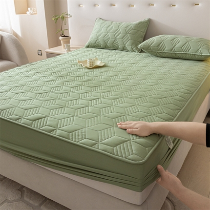 91家纺网 家纺一手货源 找家纺 其奥 2025新款高密全棉夹棉床笠三件套 抹茶绿（床笠款）