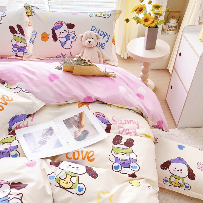 91家纺网 家纺一手货源 找家纺 锦罗绣 2024新款13372印花全棉四件套 快乐狗