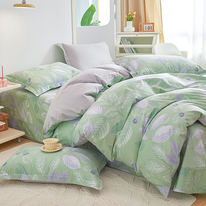 91家纺网 家纺一手货源 找家纺 元元 2024新款小清新全棉四件套系列 淡然若尘-绿