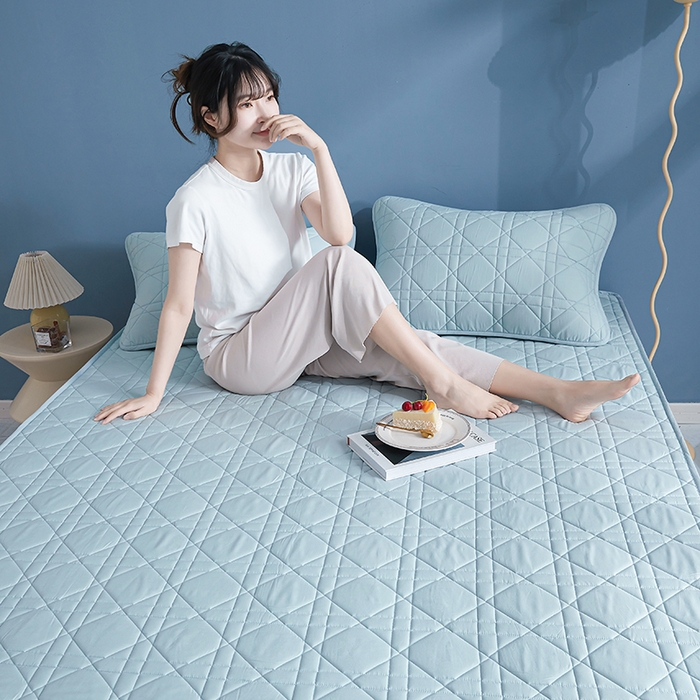 91家纺网 家纺一手货源 找家纺 3C 2024新款全棉水洗棉棉花床笠 纯净蓝