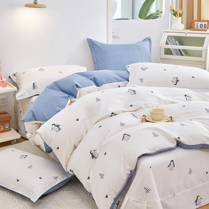 91家纺网 家纺一手货源 找家纺 元元 2024新款小清新全棉四件套系列 -被套夹棉四件套 嗨皮-米