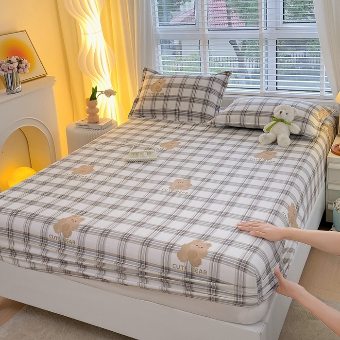 91家纺网 家纺一手货源 找家纺 金丝兔 2025新款植物羊绒磨毛单床笠 格子熊