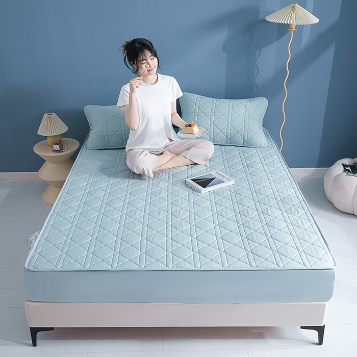 91家纺网 家纺一手货源 找家纺 3C 2024新款全棉水洗棉棉花床笠 纯净蓝