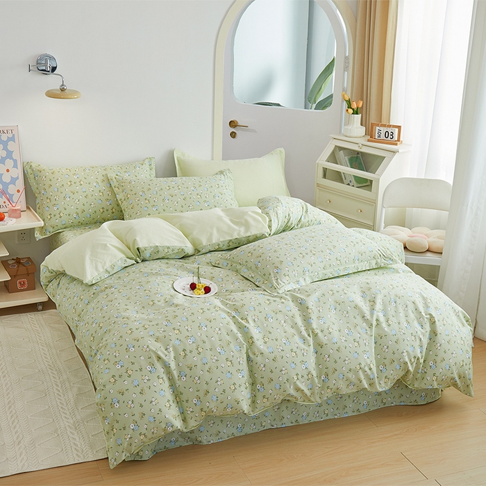 91家纺网 家纺一手货源 找家纺 元元 2024新款小清新全棉四件套系列 韩式清新-绿