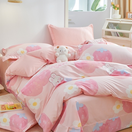 91家纺网 家纺一手货源 找家纺 元元 2024新款小清新全棉四件套系列 -被套夹棉四件套 哈尼-粉