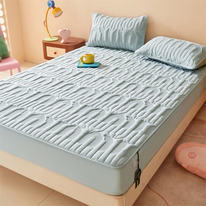 91家纺网 家纺一手货源 找家纺 3C 2024新款miumiu全棉水洗棉床笠 浅蓝色