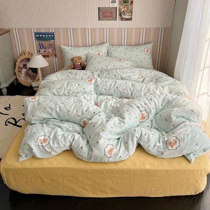 91家纺网 家纺一手货源 找家纺 （总）卧趣2024新款A类全棉有氧双层纱四件套