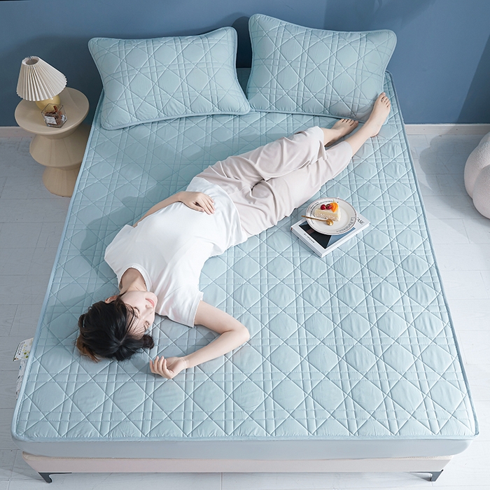 91家纺网 家纺一手货源 找家纺 3C 2024新款全棉水洗棉棉花床笠 纯净蓝