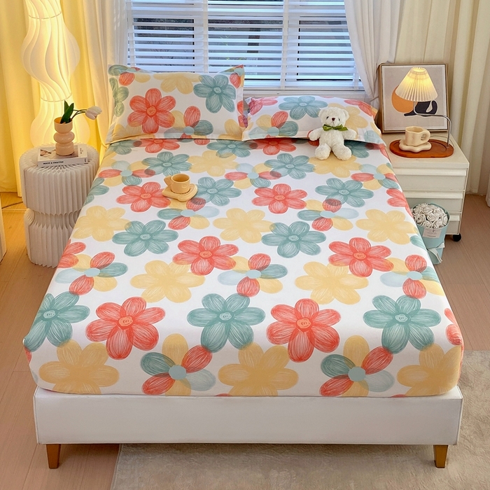 91家纺网 家纺一手货源 找家纺 金丝兔 2025新款植物羊绒磨毛单床笠 七色花