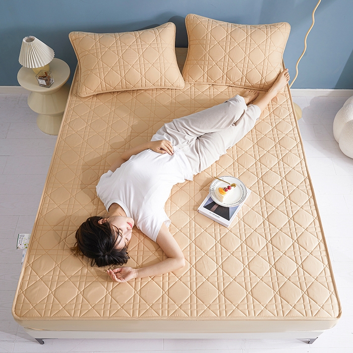 91家纺网 家纺一手货源 找家纺 3C 2024新款全棉水洗棉棉花床笠 米驼色