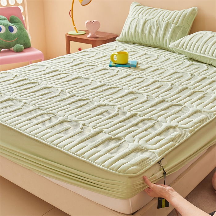 91家纺网 家纺一手货源 找家纺 3C 2024新款miumiu全棉水洗棉床笠 青果绿