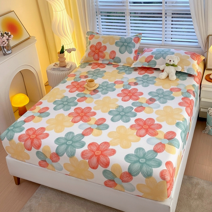 91家纺网 家纺一手货源 找家纺 金丝兔 2025新款植物羊绒磨毛单床笠 七色花