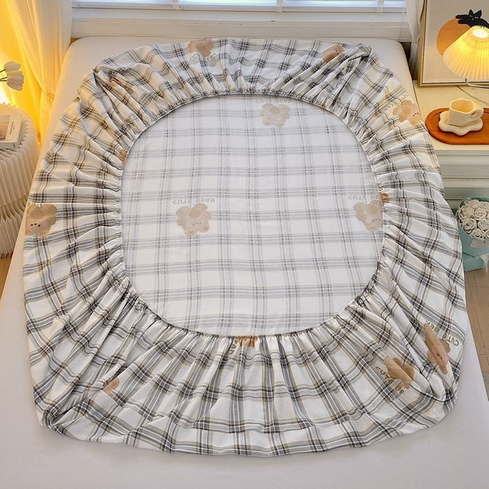 91家纺网 家纺一手货源 找家纺 金丝兔 2025新款植物羊绒磨毛单床笠 格子熊