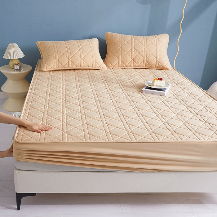 91家纺网 家纺一手货源 找家纺 3C 2024新款全棉水洗棉棉花床笠 米驼色