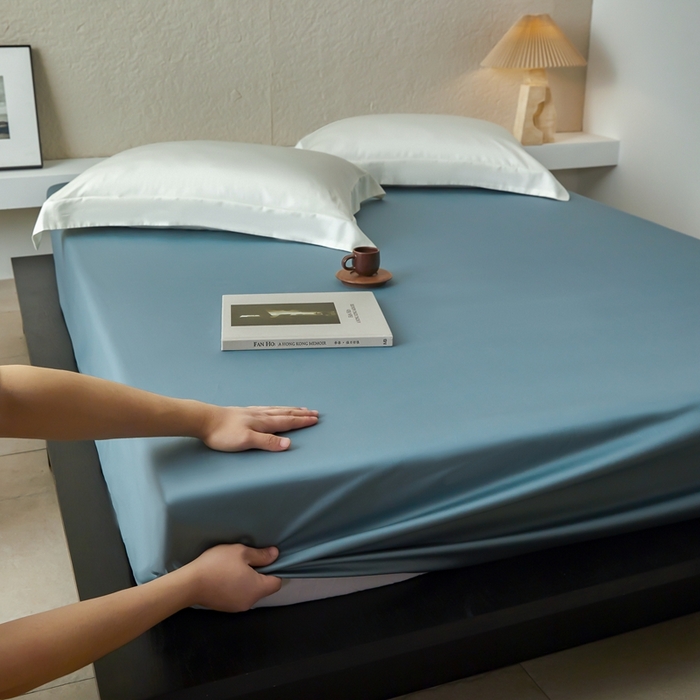 91家纺网 家纺一手货源 找家纺 鹿班家居 2024新款100S长绒棉纯色单品床笠（场景二） 绒丝绿