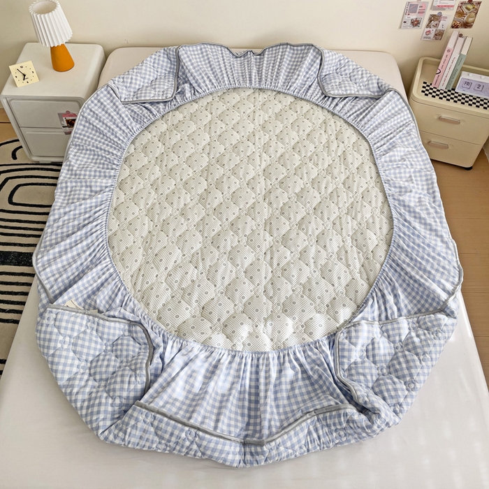 91家纺网 家纺一手货源 找家纺 纽缦家纺 2024云朵棉亲肤加厚加棉床笠 小蓝格