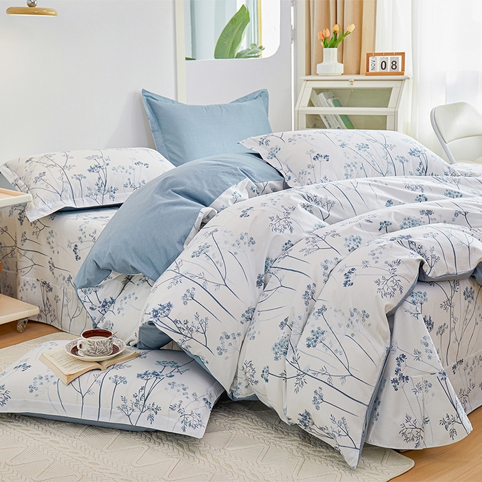 91家纺网 家纺一手货源 找家纺 元元 2024新款小清新全棉四件套系列 璀璨-兰