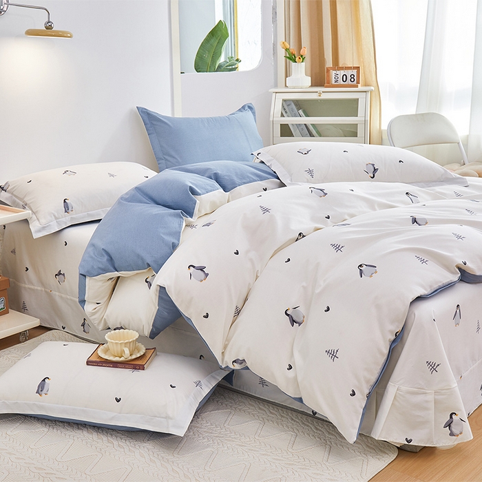 91家纺网 家纺一手货源 找家纺 元元 2024新款小清新全棉四件套系列 嗨皮-米