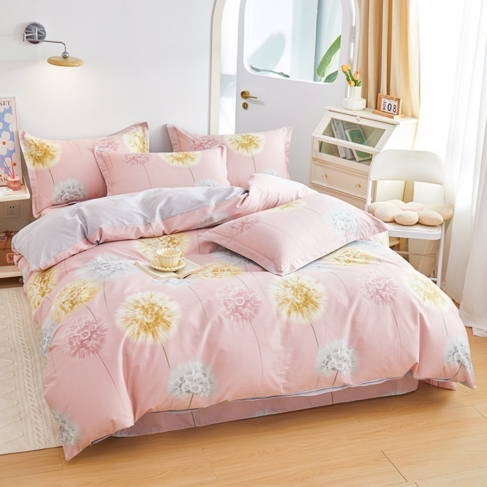 91家纺网 家纺一手货源 找家纺 元元 2024新款小清新全棉四件套系列 惟妙惟肖-粉