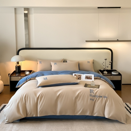 91家纺网 家纺一手货源 找家纺 （总）欣晴家纺 2024年新款亲肤超柔水洗棉磨毛纯色刺绣四件套-梵妮系列