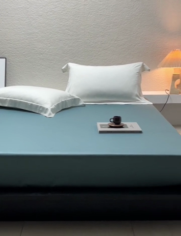 91家纺网 家纺一手货源 找家纺 鹿班家居 2024新款100S长绒棉纯色单品床笠（场景二） 绒丝绿