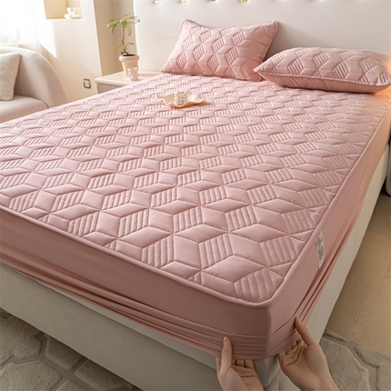 91家纺网 家纺一手货源 找家纺 其奥 2025新款高密全棉夹棉床笠三件套 豆沙（床笠款）