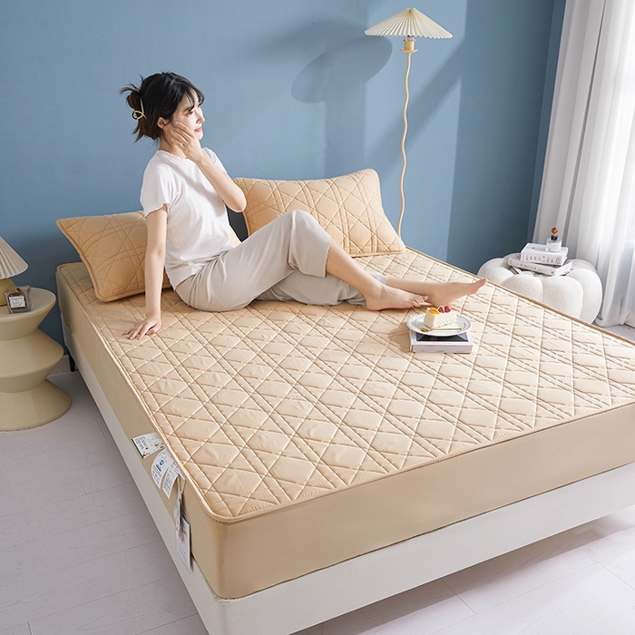 91家纺网 家纺一手货源 找家纺 3C 2024新款全棉水洗棉棉花床笠 米驼色