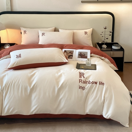 91家纺网 家纺一手货源 找家纺 （总）欣晴家纺 2024年新款亲肤超柔水洗棉磨毛纯色刺绣四件套-梵妮系列