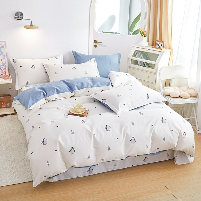 91家纺网 家纺一手货源 找家纺 元元 2024新款小清新全棉四件套系列 嗨皮-米