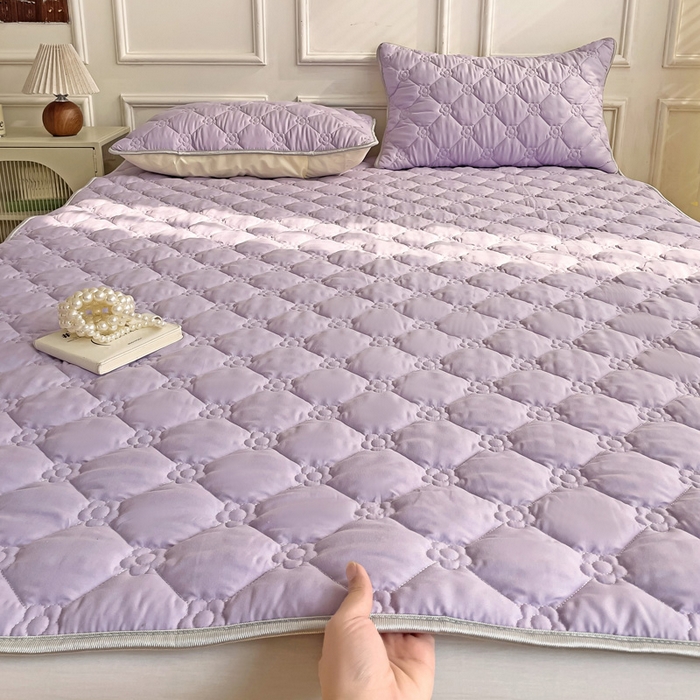 91家纺网 家纺一手货源 找家纺 纽缦家纺 2024云朵棉加厚加棉床垫 纯色芋泥紫